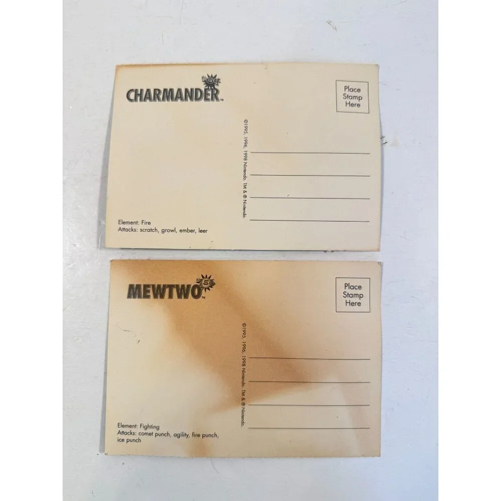 Vintage Pokemon Mewtwo & Charmander Postcard Lot of 2 READ